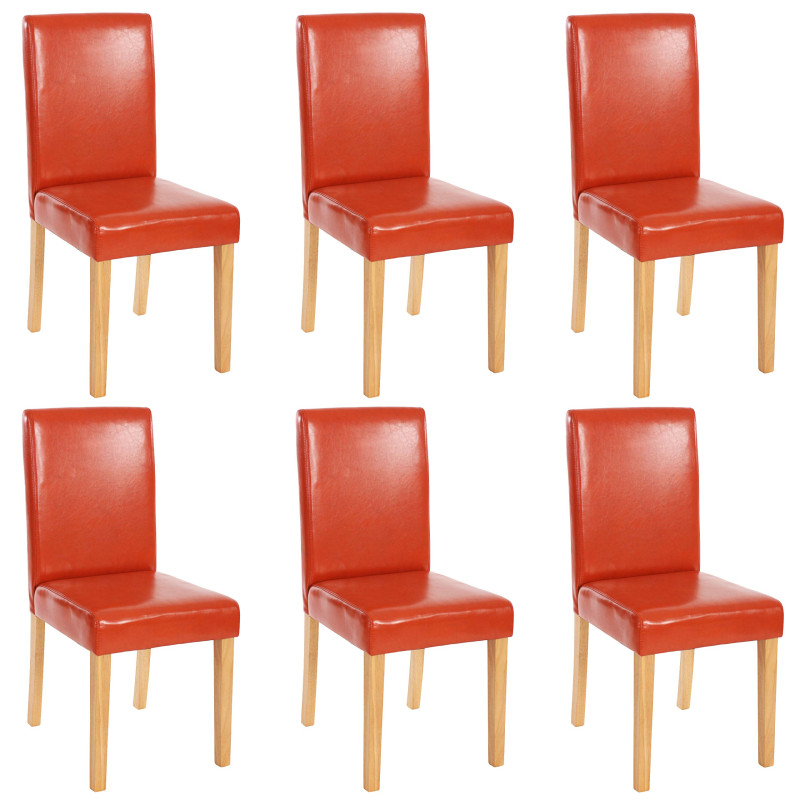 Lot de 6 chaises de séjour Littau, simili-cuir, terracotta, pieds clairs