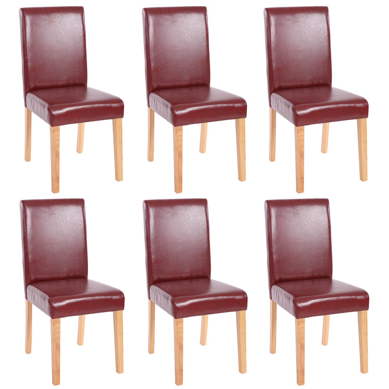 Lot de 6 chaises de séjour Littau -simili-cuir, brun rouge, pieds clairs