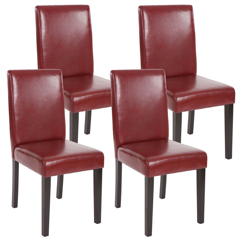 Lot de 4 chaises de séjour Littau, simili-cuir, brun rouge, pieds foncés