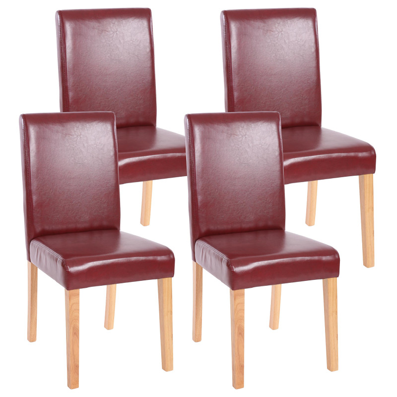 Lot de 4 chaises de séjour Littau, simili-cuir, brun rouge, pieds clairs