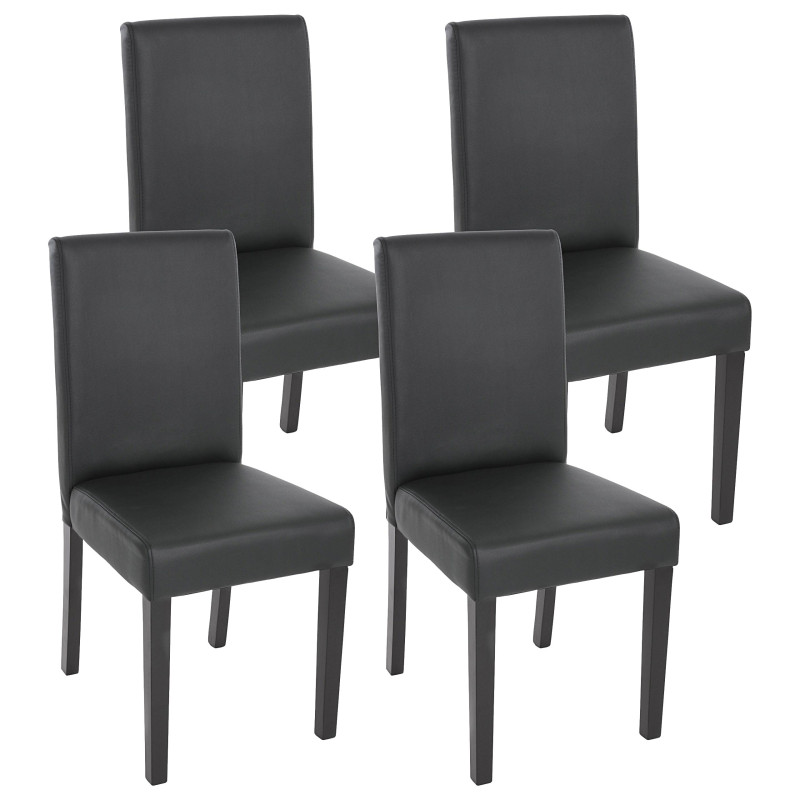 Lot de 4 chaises de séjour Littau, simili-cuir, noir mat, pieds foncés