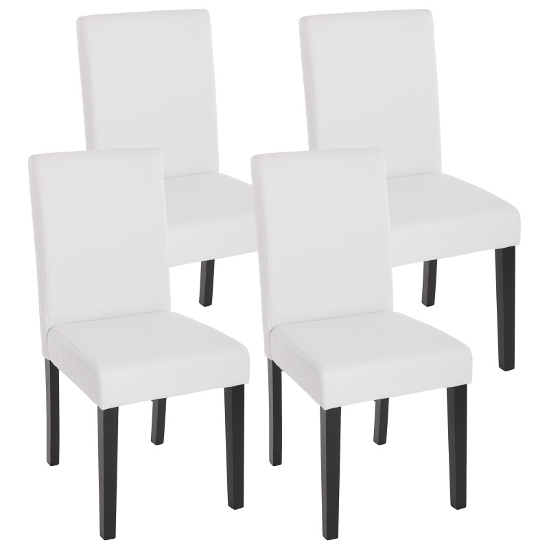 Lot de 4 chaises de séjour Littau, simili-cuir, blanc mat, pieds foncés