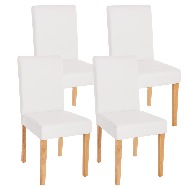 Lot de 4 chaises de séjour Littau, simili-cuir, blanc mat, pieds clairs
