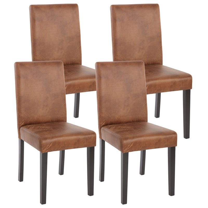 Lot de 4 chaises de séjour Littau, simili-cuir, aspect daim marron, pieds foncés