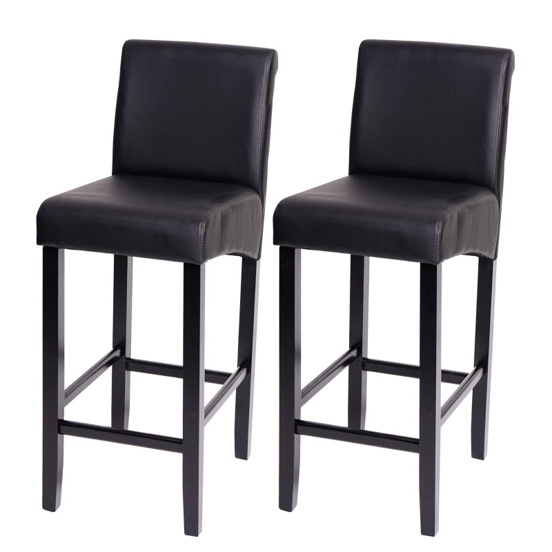 Lot de 2 tabourets de bar similicuir - noir mat, pieds foncés