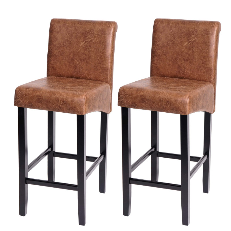 Lot de 2 tabourets de bar similicuir - aspect daim marron, pieds foncés