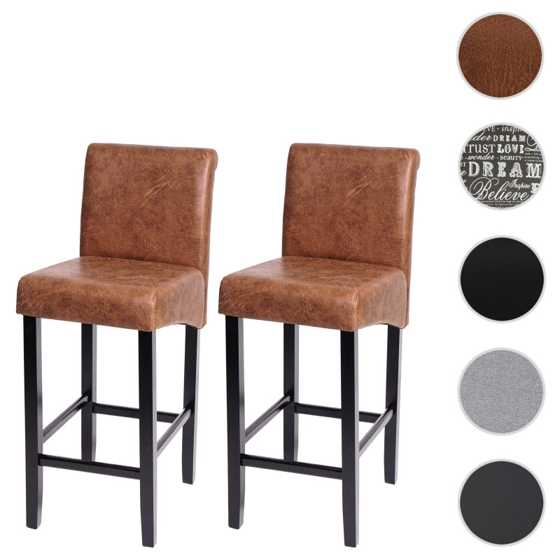 Lot de 2 tabourets de bar similicuir - aspect daim marron, pieds foncés