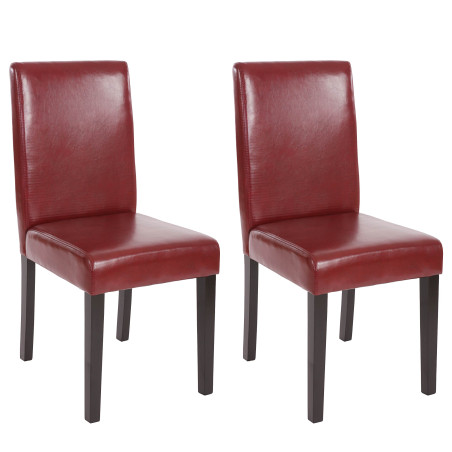 Lot de 2 chaises de séjour Littau - simili-cuir, brun rouge, pieds foncés