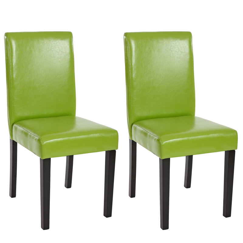 Lot de 2 chaises de séjour Littau - simili-cuir, vert, pieds foncés