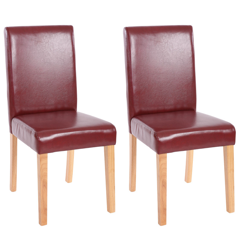 Lot de 2 chaises de séjour Littau - simili-cuir, brun rouge, pieds clairs