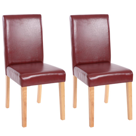 Lot de 2 chaises de séjour Littau - simili-cuir, brun rouge, pieds clairs