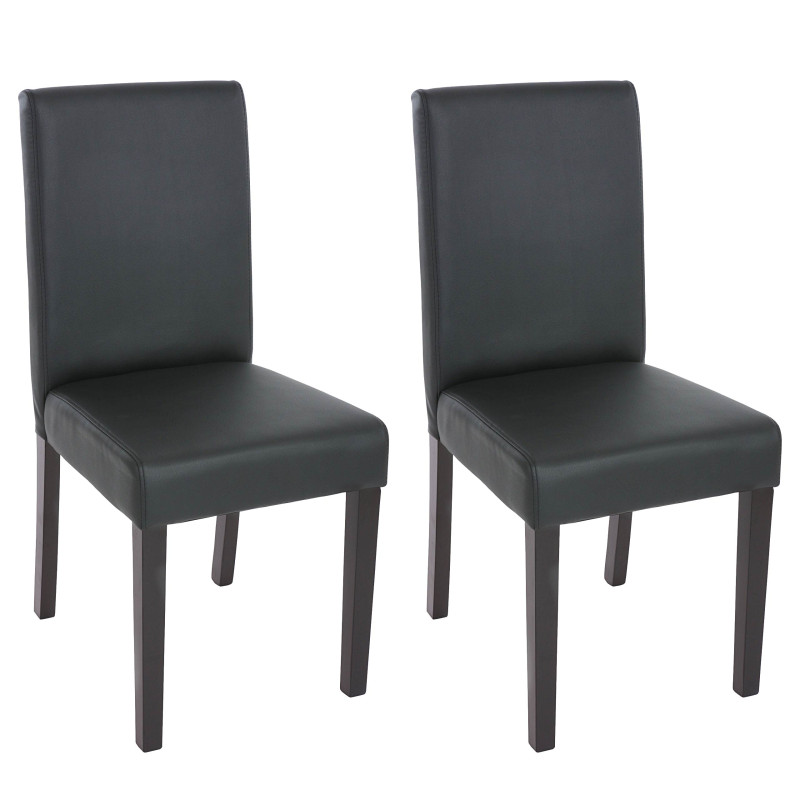 Lot de 2 chaises de séjour Littau - simili-cuir, noir mat, pieds foncés