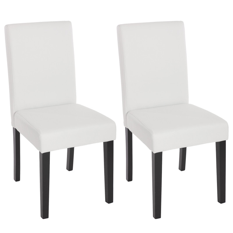 Lot de 2 chaises de séjour Littau - simili-cuir, blanc mat, pieds foncés