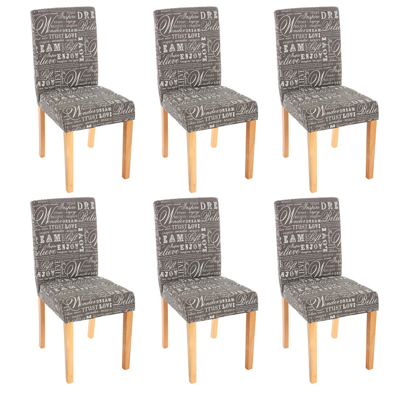 Lot de 6 chaises de séjour Littau, tissu gris words fabric, pieds clairs