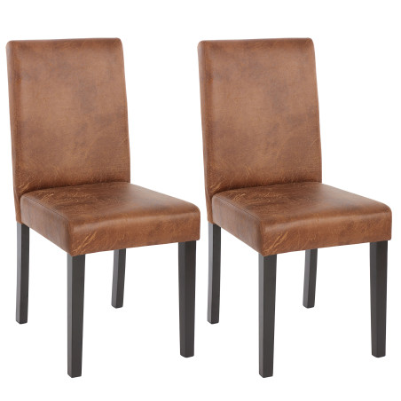 Lot de 2 chaises de séjour Littau - simili-cuir, aspect daim marron, pieds foncés