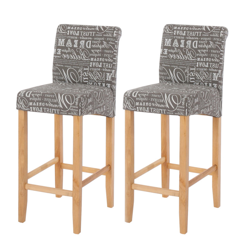 Lot de 2 tabourets de bar tissu words fabric - gris, pieds clairs