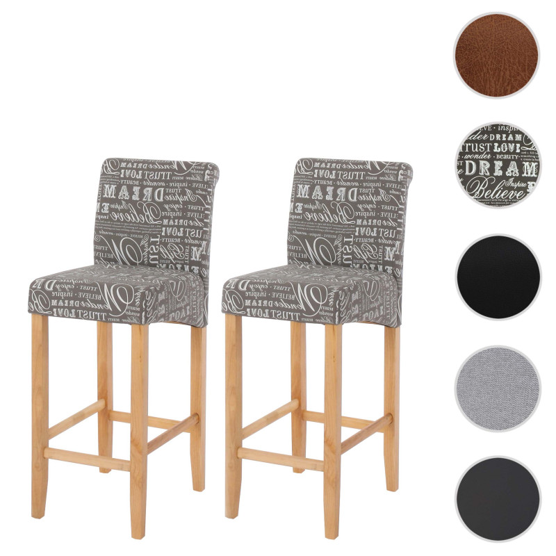 Lot de 2 tabourets de bar tissu words fabric - gris, pieds clairs