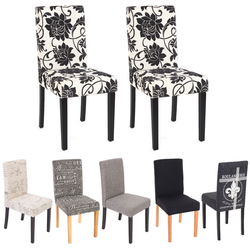 Lot de 2 chaises de séjour Littau, tissu gris words fabric, pieds foncés