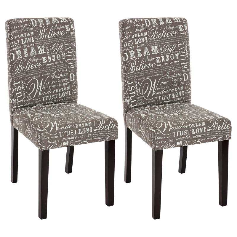 Lot de 2 chaises de séjour Littau, tissu gris words fabric, pieds foncés