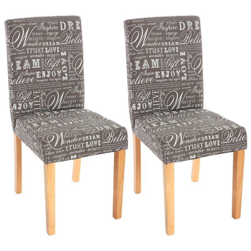 Lot de 2 chaises de séjour Littau, tissu gris words fabric, pieds clairs