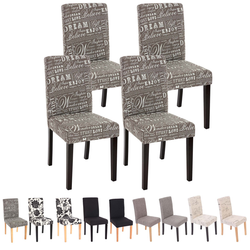 Lot de 4 chaises de séjour Littau - tissu gris words fabric, pieds foncés