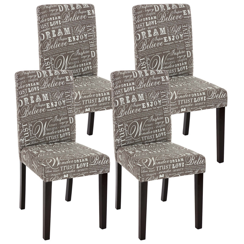 Lot de 4 chaises de séjour Littau - tissu gris words fabric, pieds foncés