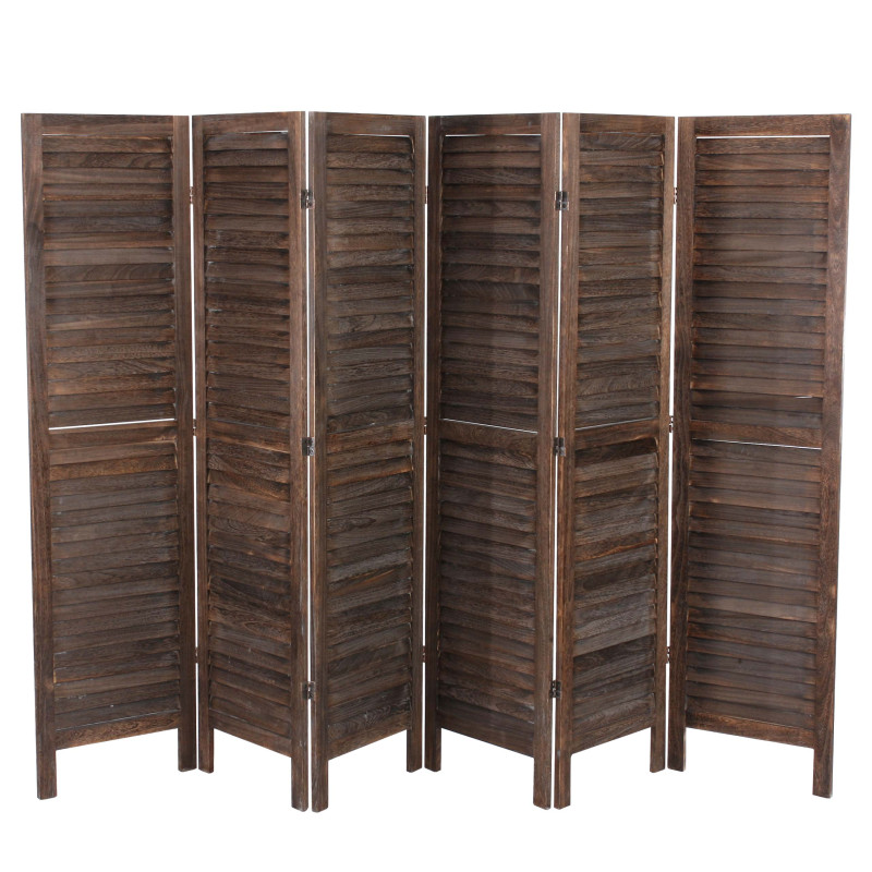 Paravent / séparation bois, 6 pans, 276x2x170cm, shabby, vintage, marron