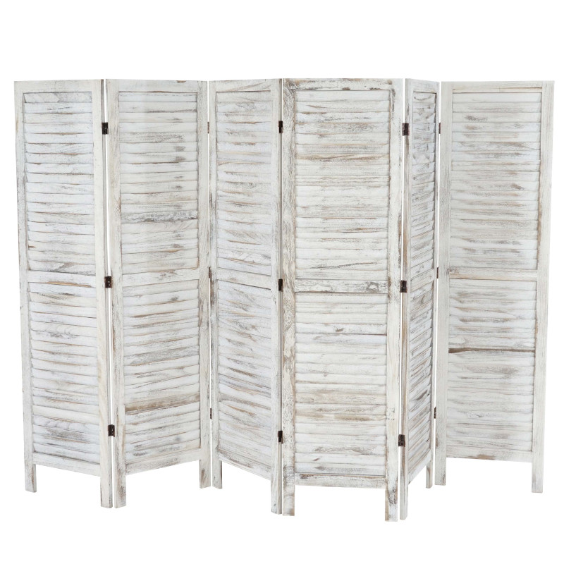 Paravent / séparation bois, 6 pans, 276x2x170cm, shabby, vintage, blanc