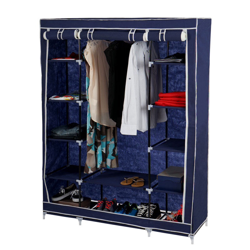 Armoire penderie pliante tissu de camping 173x135x45cm - bleu