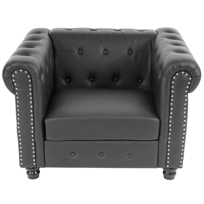 Fauteuil de luxe lounge relax Chesterfield similicuir - pieds ronds, noir