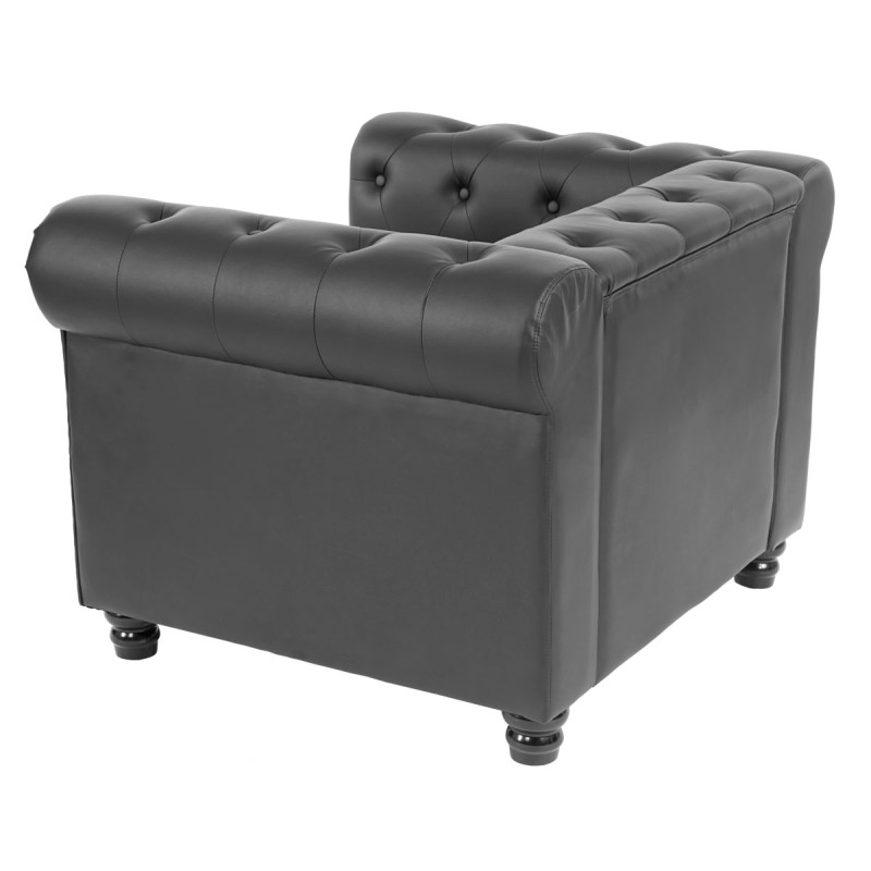 Fauteuil de luxe lounge relax Chesterfield similicuir - pieds ronds, noir