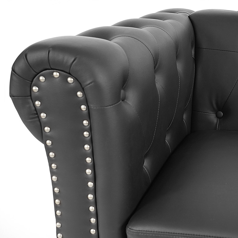 Fauteuil de luxe lounge relax Chesterfield similicuir - pieds ronds, noir