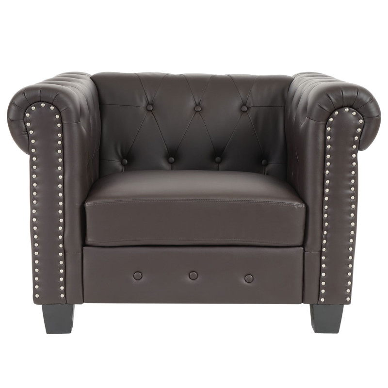 Fauteuil de luxe lounge relax Chesterfield similicuir - pieds carrés, brun antique