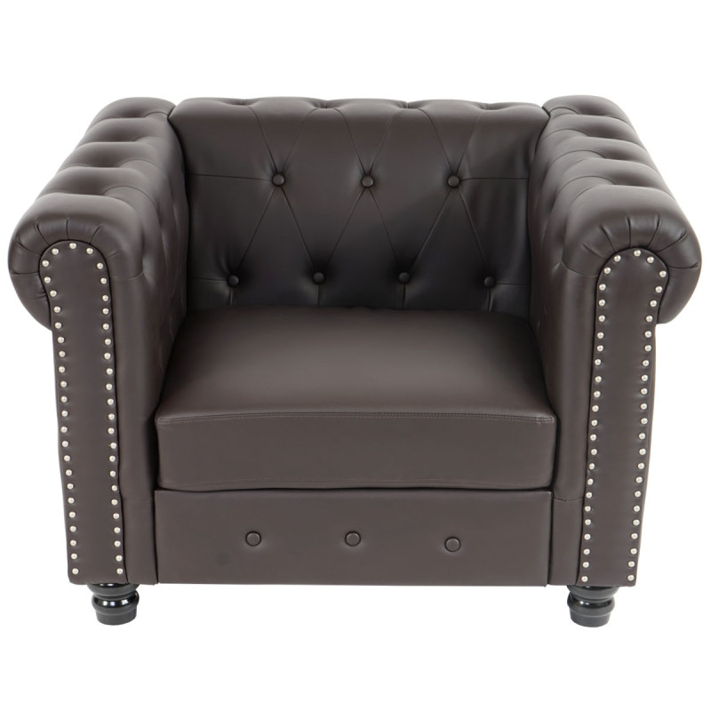 Fauteuil de luxe lounge relax Chesterfield similicuir - pieds ronds, brun antique