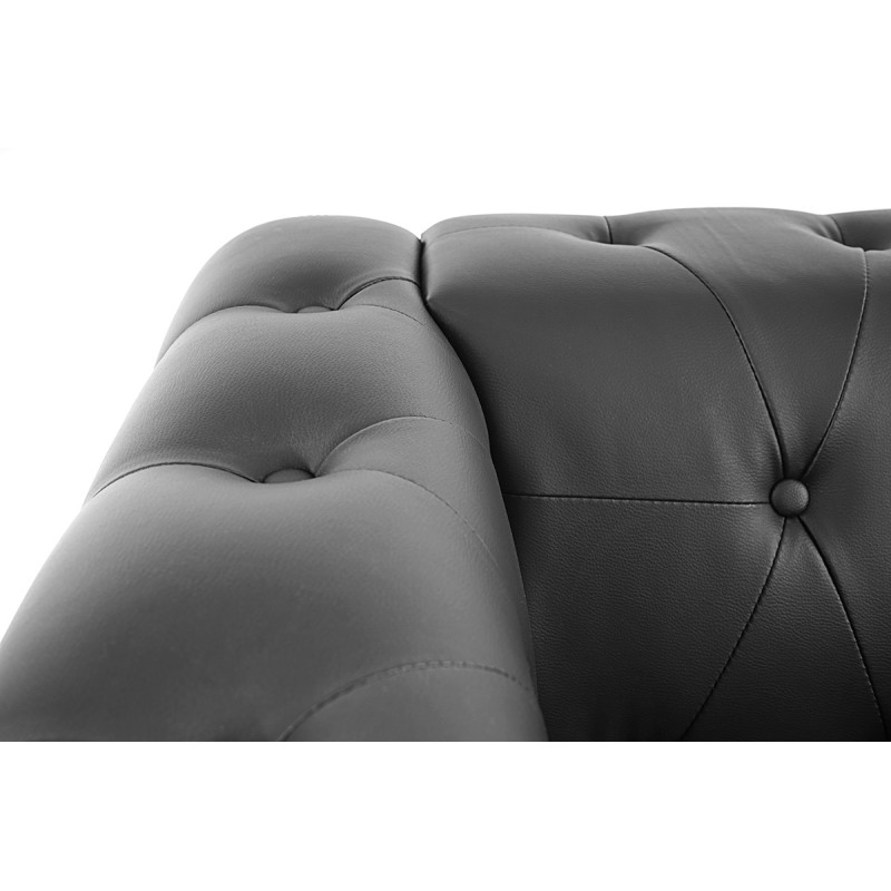 Fauteuil de luxe lounge relax Chesterfield avec pouf, similicuir - pieds carrés, noir