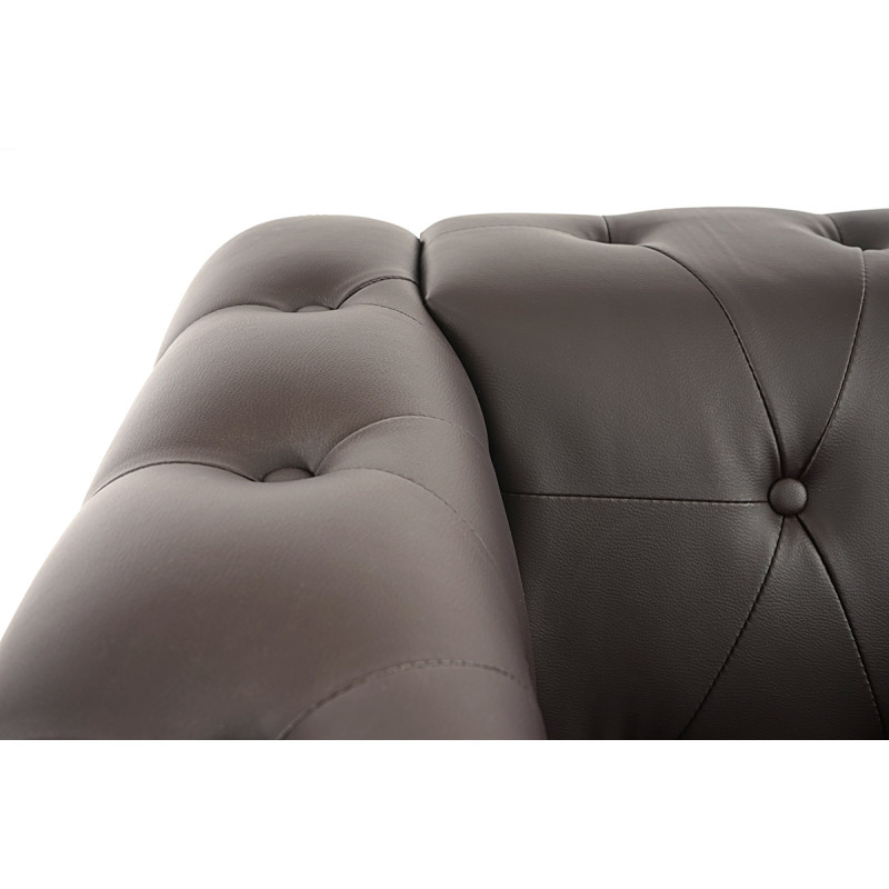 Fauteuil de luxe lounge relax Chesterfield avec pouf, similicuir - pieds carrés, brun antique