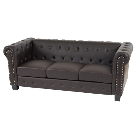 Canapé de luxe 3 places Chesterfield, cuir synthétique - pieds angulaires, brun