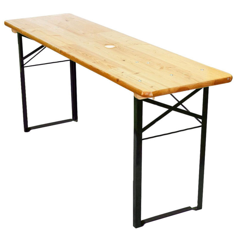 Table de jardin/brasserie Vienne, pliable, métal vert, bois de pin massif, 180x50x78cm