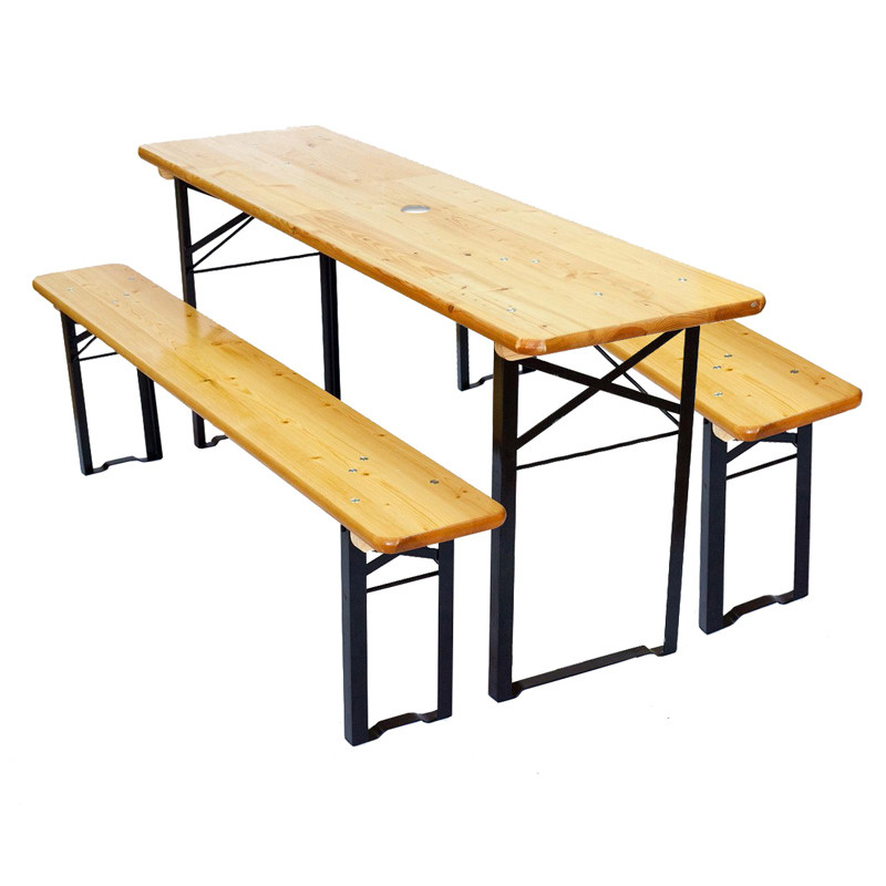 Table de jardin/brasserie Vienne, pliable, métal vert, bois de pin massif, 180x50x78cm