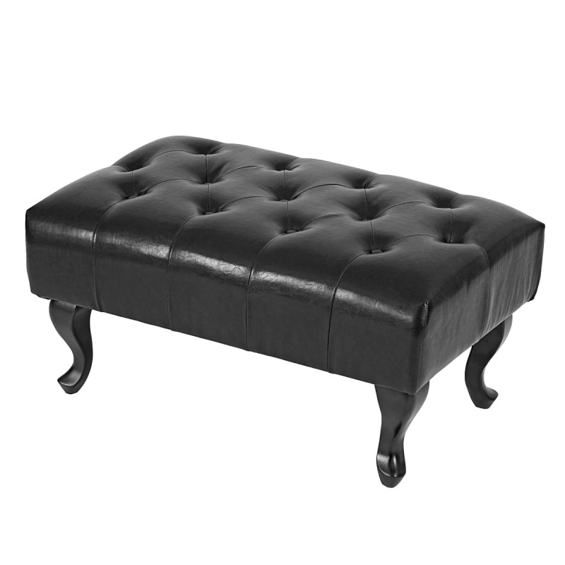 Fauteuil de luxe à oreilles Chesterfield similicuir - noir avec pouf