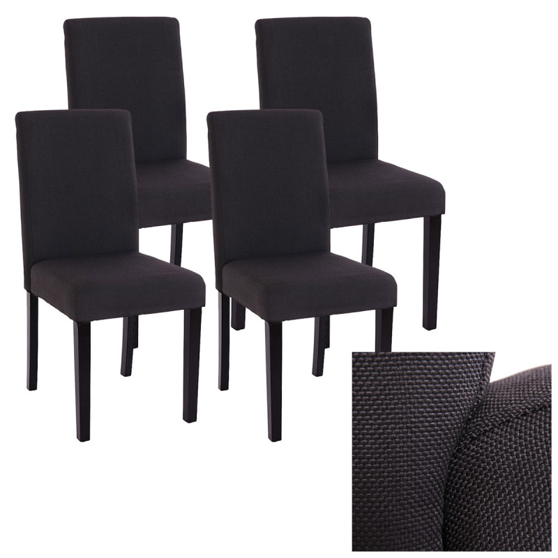 Lot de 4 chaises de séjour Littau - tissu noir gris, pieds foncés