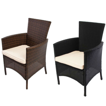 2xFauteuil de jardin RomV, avec coussin, poly-rotin, marron chiné