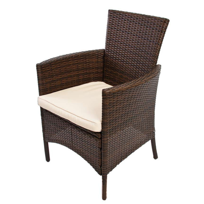 2xFauteuil de jardin RomV, avec coussin, poly-rotin, marron chiné