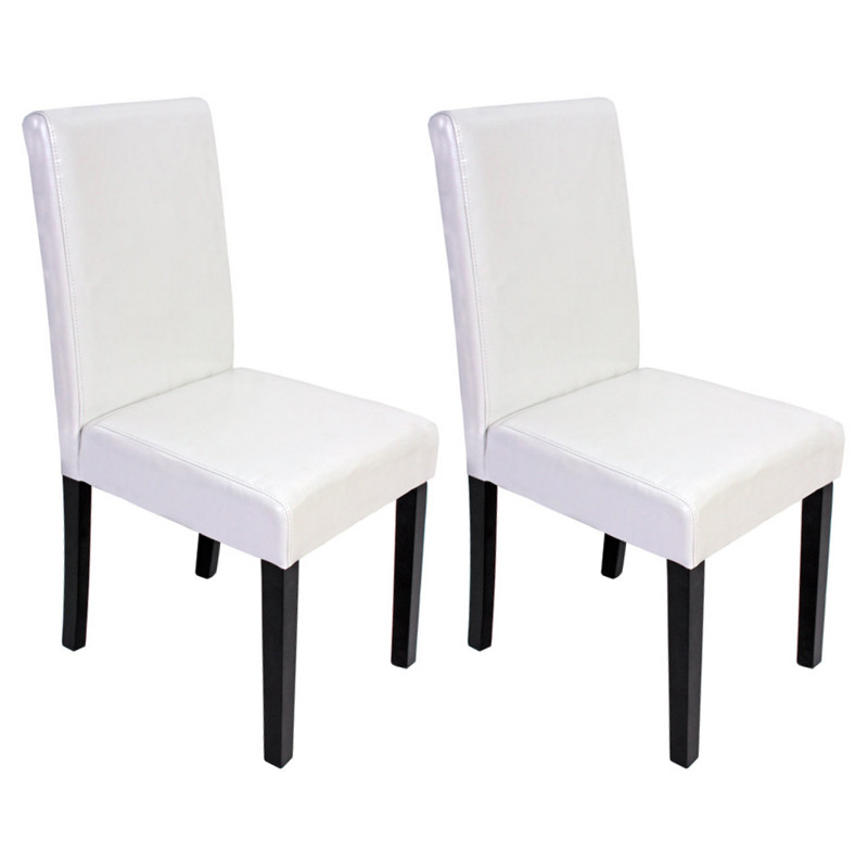 Lot de 6 chaises de séjour Littau -simili-cuir, blanc, pieds foncés