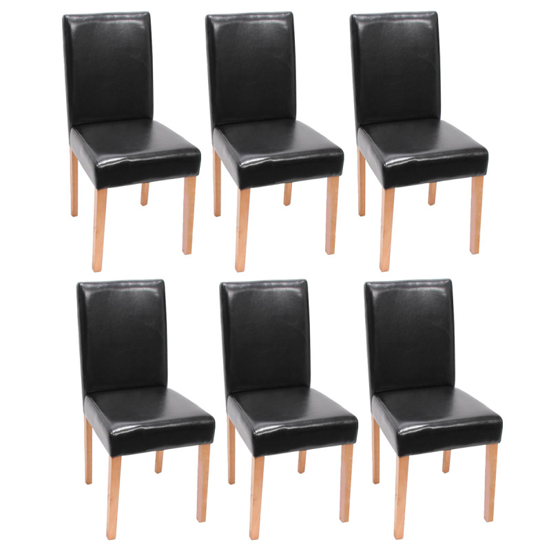 Lot de 6 chaises de séjour Littau -simili-cuir, noir, pieds clairs