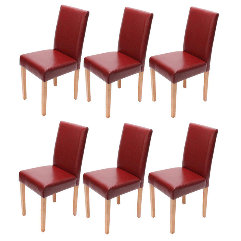 Lot de 6 chaises de séjour Littau -simili-cuir, rouge, pieds clairs