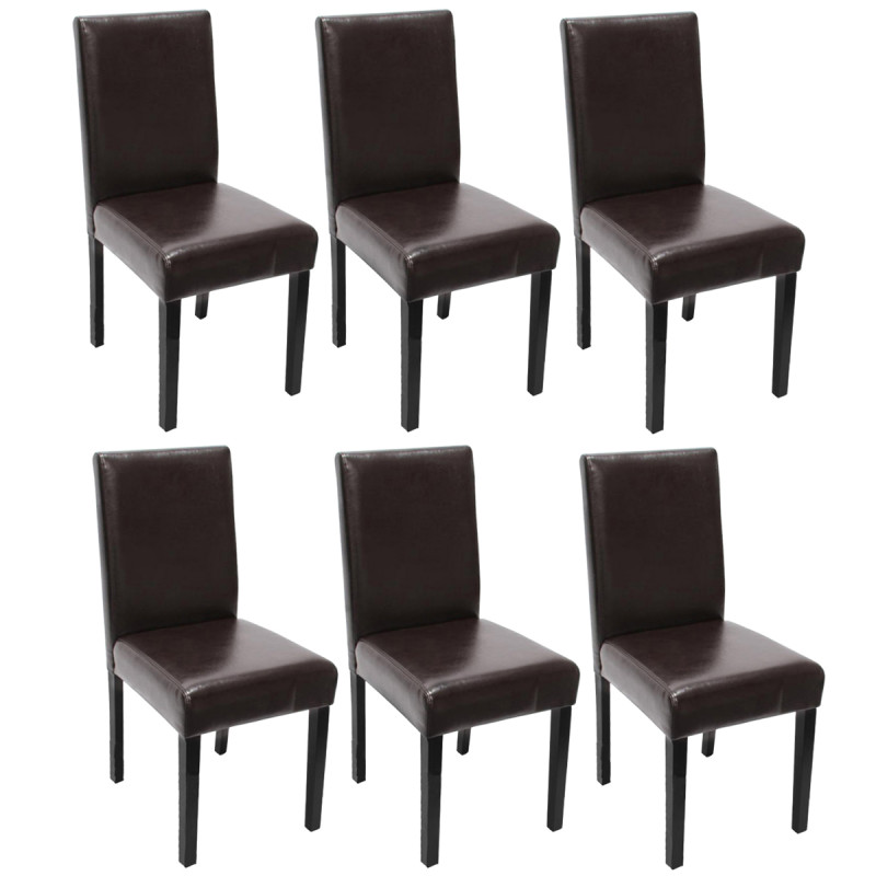 Lot de 6 chaises de séjour Littau -simili-cuir, marron, pieds foncés