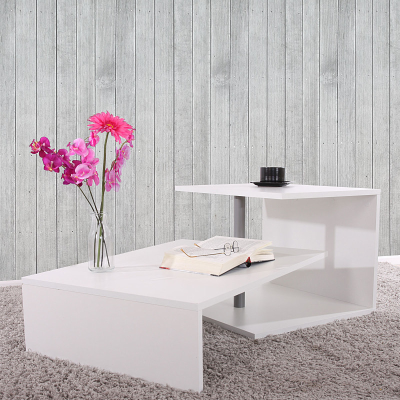 Table basse design Aalborg salon table d'appoint, laquée blanc, 60x43x110cm