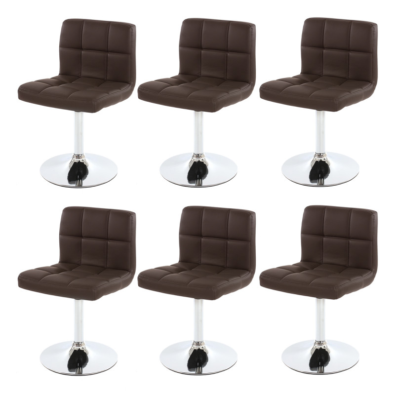 Lot de 6 chaises Kavala, chaises pivotantes, similicuir, chrome - marron