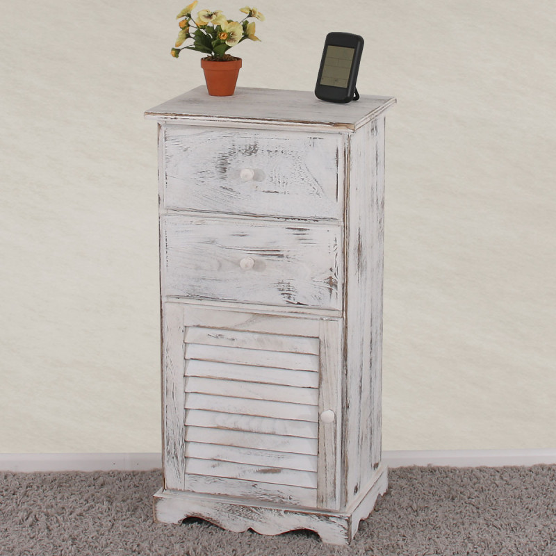 Commode / armoire, 2 tiroirs, 1 porte, 40x32x80cm, shabby, vintage, blanc